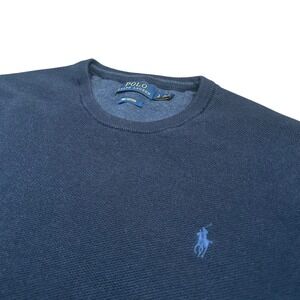 Polo Ralph Lauren Mens Sweater Large Pima Cotton Navy Blue Pony